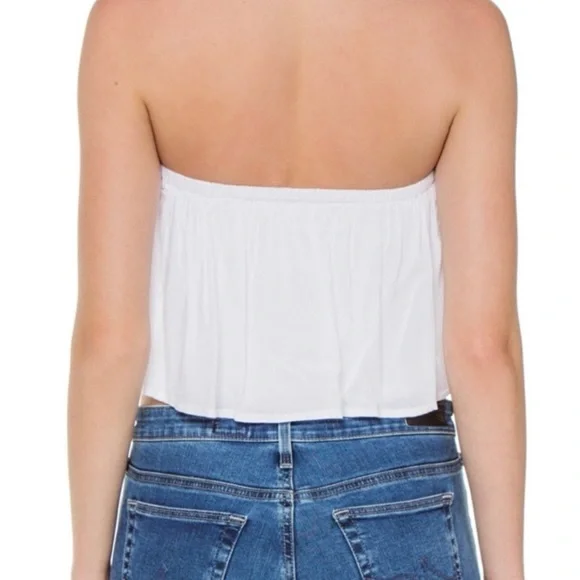 Free People BOHO ME White Smocked Ruffle Eyelit Cropped Tube Top - Picture 5 of 6